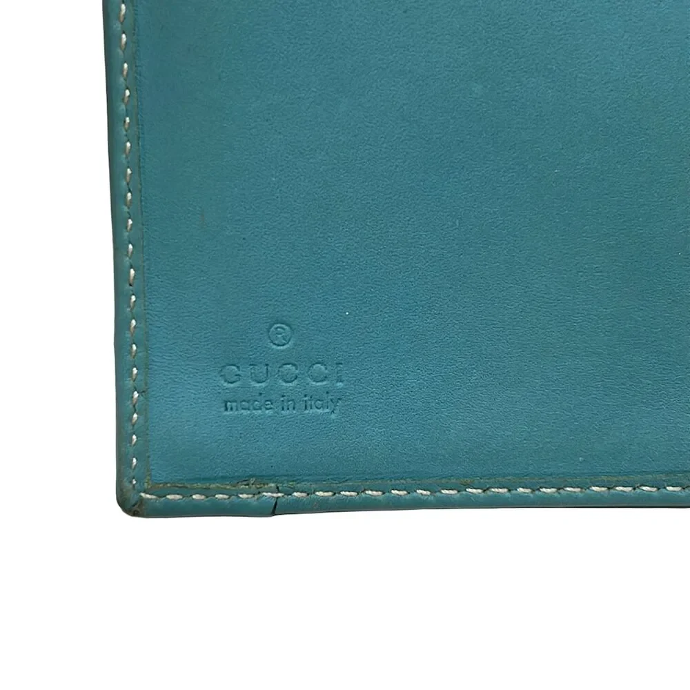 Gucci GG Long Wallet 120926 Light Blue Beige Dark Brown Leather Jacquard